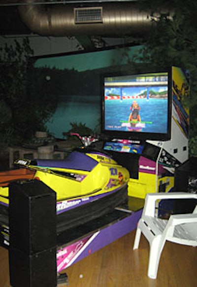 Volkswagen guests could try their hand at several games of the video and physical variety, including basketball and motorcycle and Jet Ski simulators.