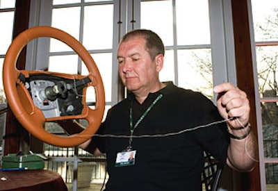 Up at the Boathouse in Central Park, craftsmen from Bentley showed guests their steering-wheel-making skills.