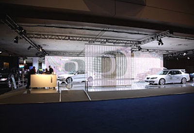 Sleek and almost entirely white, Saab’s booth showcased Element Lab’s simple interlocking LED panels (first used by the car maker at the 2006 Paris Motor Show).
