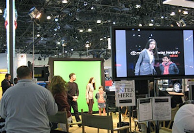 After successful appearances at auto shows in Detroit and Chicago, Toyota brought to New York a mini movie set with a green screen, teleprompter, and clapboard where attendees could record their own TV commercials.