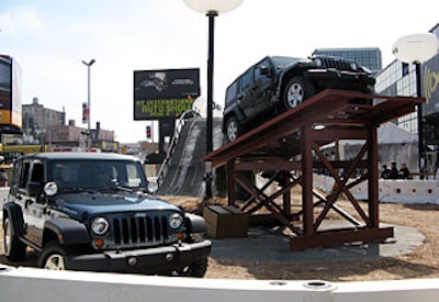 Camp Jeep took over 45,000 square feet of outdoor space in Javits’s inner roadway, with an outdoor test track (last year it was indoors) to showcase the off-road ability of its cars and trucks.