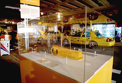 Next to Jeep’s big outdoor exhibit, the Design Trust for Public Space marked the 100th year since the first gas-powered cab appeared in the city with a display of new ideas including interactive stands, concept cars, and scale models.