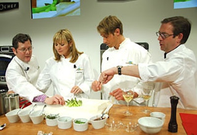 Chefs Trotter, Cattrall, Wyse, and Allen prepped asparagus for the TurboChef treatment.