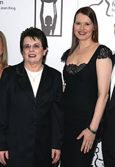 Foundation organizer Billie Jean King posed for a photo with the evening’s M.C. Geena Davis.