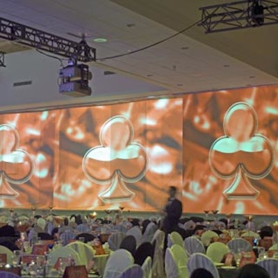 AVW-TELAV Audio Visual Solutions projection playing card graphics on the walls of ballroom.