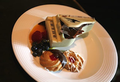 Stylish desserts included white chocolate grand pianos filled with dark chocolate mousse.
