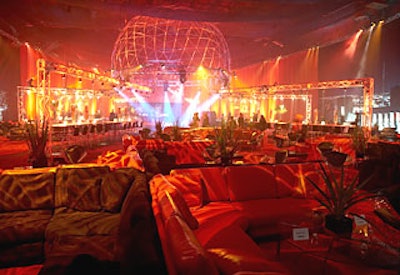 Seating options included plush brown sofas (many reserved for the movie’s cast and other boldface names in attendance), black chairs placed around glass tables, and couches sporting a reptilian-textured fabric with accompanying ottomans.