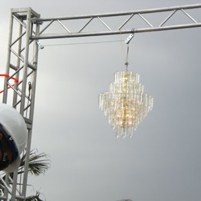 A crystal chandelier that hung from trussing was part of the decor.