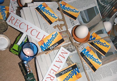 Miniature garbage cans, bound newspapers, eggs, and recycling signs represented the Department of Environmental Protection.