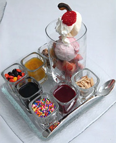Dessert came in the form of a build-your-own sundae, with ingredients such as sprinkles, sauces, and nuts.