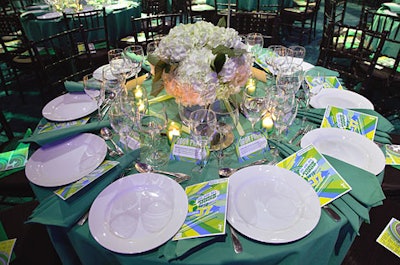 Staffers arranged 10,000 stems of white hydrangeas, creating 410 centerpieces for the dinner tables.