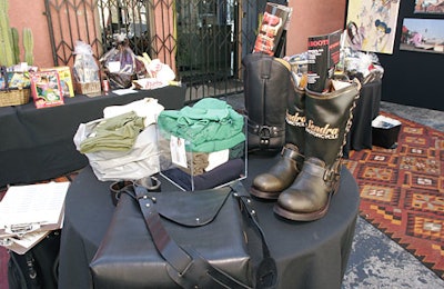 Motorcycle boots and goodies from American Apparel were among the silent-auction lots, offered alfresco.