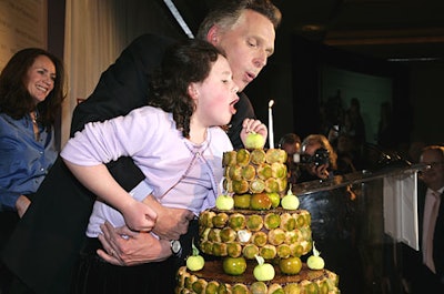 After speaking for 45 minutes, Senator HillaryClinton presented McAuliffe and his daughter Sally with a four-tier apple pie croqueten bouche in the hotel’s downstairs ballroom. Created by Blue Duck Tavern’spastry shop, the caramel-drizzled cake consisted of three types of apples andapple cream.