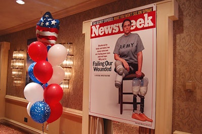 Newsweek hung blowups of covers from the past two years and accented them with red, white, and blue balloons.