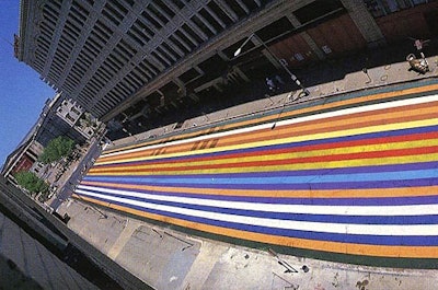 Studentspainted Davis-inspired stripes on Eighth Street between D and E Streetslast year as part of a public art project produced by the Corcoran College of Art and Design and the D.C. Commission on the Arts and Humanities. They did so again this year, on May 12.