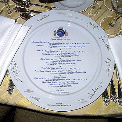 The customized plates included the evening's menu and the signatures of the participating chefs.