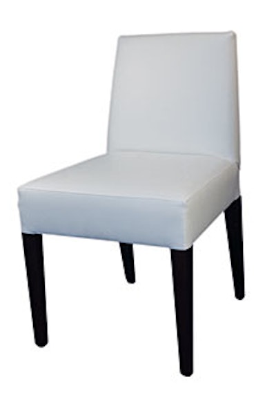 Something Different Party Rental offers a dining chair that can be reupholstered in any fabric.