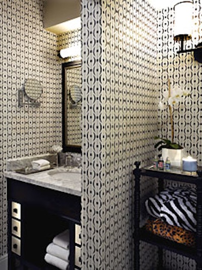 A guest-room bathroom at Hotel Monaco.