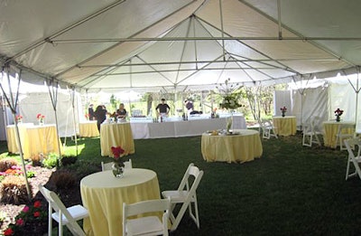The 3,000-square-foot tent in Tammy Haddad's back yard featured high boy tables and lower café tables.