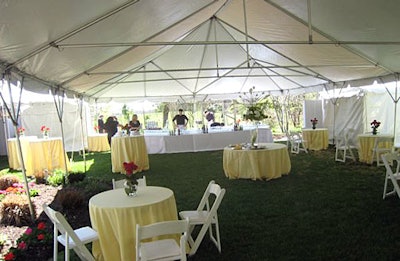 The 3,000-square-foot tent in Tammy Haddad's back yard featured high boy tables and lower café tables.