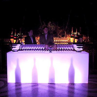 Prudence Events brought in custom-made white Lucite boxes to serve as cocktail tables and serving bars at Gotham magazine's launch party at Cipriani 42nd Street.