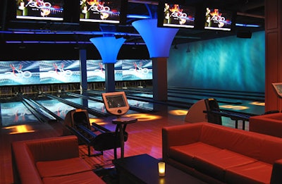 Club 300 is a private space with eight lanes, a bar, and a separate lighting and sound system.