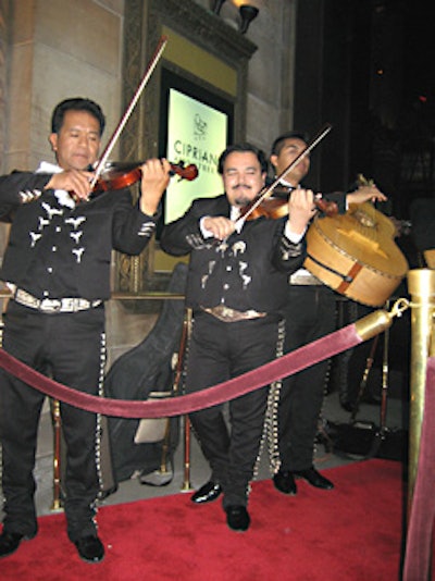The Real de Mexico mariachi band set the tone outside Cipriani 42nd Street, entertaining arriving guests and passersby.