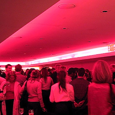 The Hudson's banquet room was lit with a glowing pink ceiling light.
