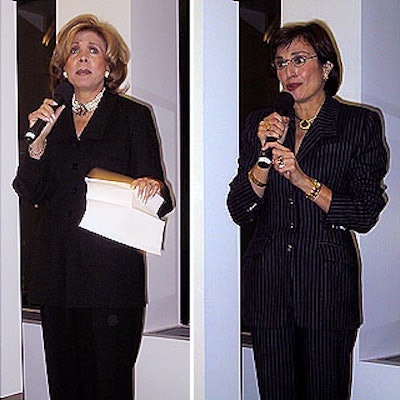 The Accessories Council's Sheila Block and Consul General of Monaco Maguy Maccario-Doyle spoke to guests at the March in Monaco fund-raiser.