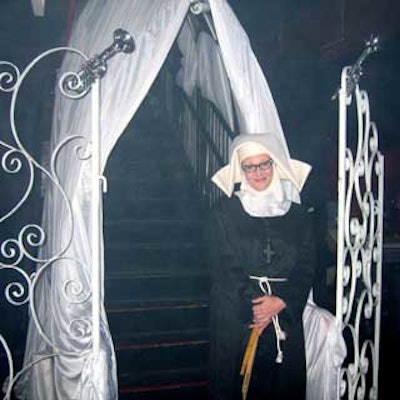 A ruler-wielding nun from Wise Guys welcomed guests to the stairway to heaven.