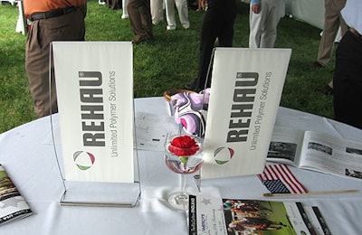 In the Rehau tent, branded centerpieces sat atop each table.