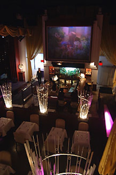 A view of the 20-foot video screen above the bar.