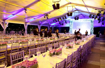 Dalzell Productions and Great Performances had 45 minutes to transform the tent from theater-style seating to dining tables. For those without private lounges, dinner was served buffet-style and seating was open.
