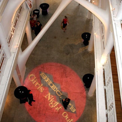 Shecky's production team projected the organization's logo onto the floor of the Moore Building.