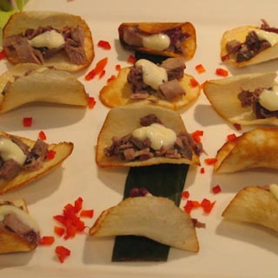 GMB Catering’s appetizer menu included kosher wasabi cream smoked duck.