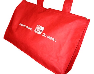 The giant red bag from McGraw-Hill was definitely a front-runner for most popular tote; it was everywhere. Its size and rugged (enough) construction made it capable of carrying a big and heavy load. A McGraw-Hill marketing rep indicated that the red bag is somewhat of a tradition at BookExpo, but she was perturbed to hear that some publishers were handing people bags as they walked into the venue in an effort to supplant what, according to her, was the reigning champ.