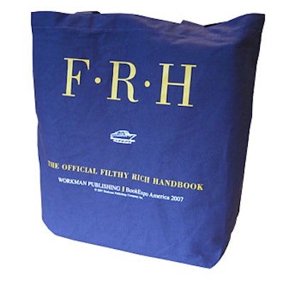 Workman’s simple bag promoted a single title, The Official Filthy Rich Handbook.