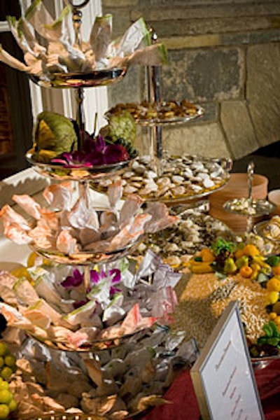 At a mostly chocolate dessert station, guests sampled Peruvian candies and cakes such as chocolate caramel triangles, chocolate fondant with candied orange, and champagne mousse in chocolate cups.