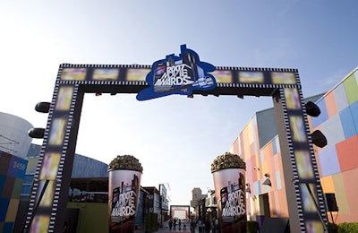 Replicas of MTV's golden popcorn awards flanked the entrance at the official Universal Studios after-party.