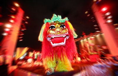 The Peking Acrobats' entertainment included a colorful lion dance.