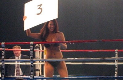 Penthouse Pet of the Year runner-up Krista Ayne served as the ringside girl during rounds.