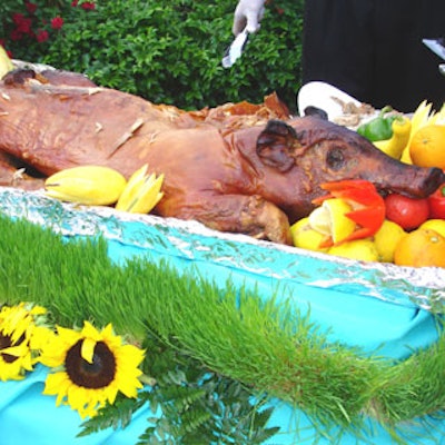 Guests dined on roasted pig provided by Fare to Remember.