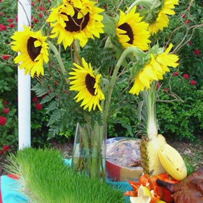 Sunflowers, wheatgrass, and a variety of fresh fruit decorated the food stations.
