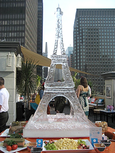The ice sculpture at the center of a spread of French foods measured 80 inches high. Sopexa's Louise Jordan scaled down the size of the event from 1,000 guests last year to 250, citing the desire to target trade vendors and press as opposed to general consumers.