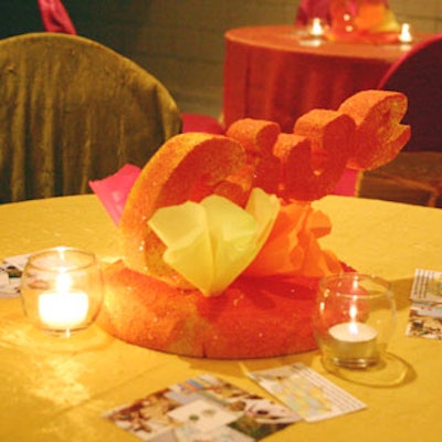 Premier Event Productions composed the centerpieces for the main sitting areas, using words like 'give' and 'food.'