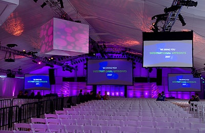 The viewing tent featured five giant video screens to provide audience members clear views of numerous filmed pieces.