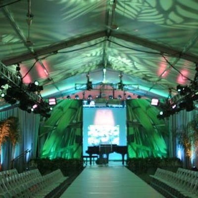 The Hugo Boss fashion show took place in a tent in the backyard, with set design and lighting from McNabb Roick and Westbury National Show Systems.