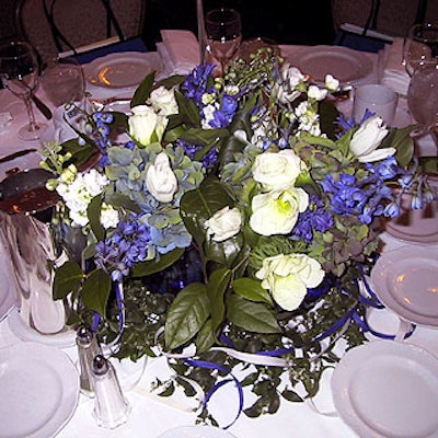 Jodi Zimmerman's centerpieces featured anemones, roses, tulips, hyacinths and larkspurs.