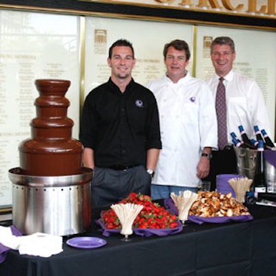 The Grape’s Francois Johnson, Ted Lescher, andTommy Howard were on hand to welcome guests to their sampling booth, whichincluded a chocolate fountain.