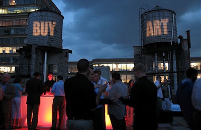 The original plan was to display the book's cover on the water towers, but block letters made for a stronger statement of the night's theme.